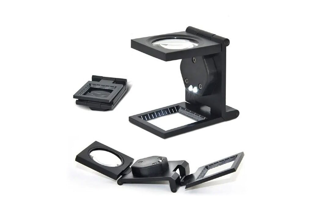10X Folding Metal Magnifier with Scale and LED Lights